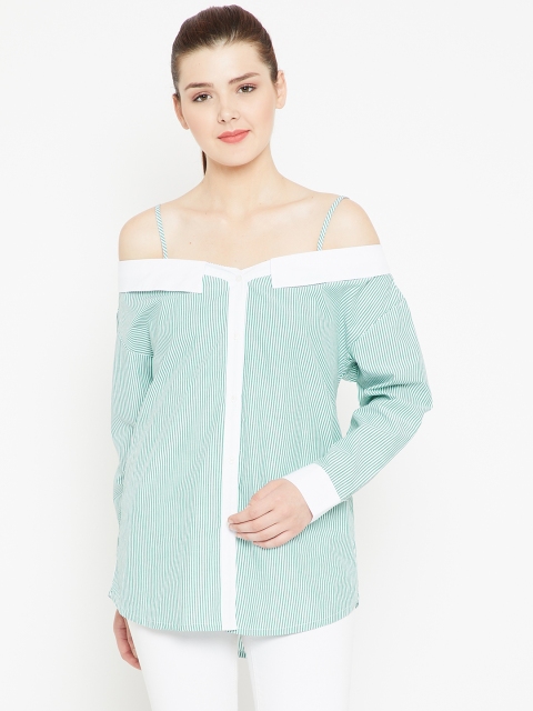 

OVS Women Green Striped Shirt Style Top