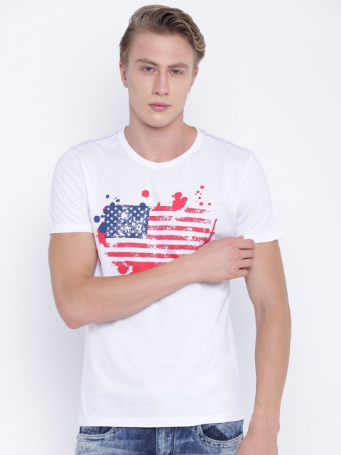 

OVS Men White Printed Round Neck T-shirt