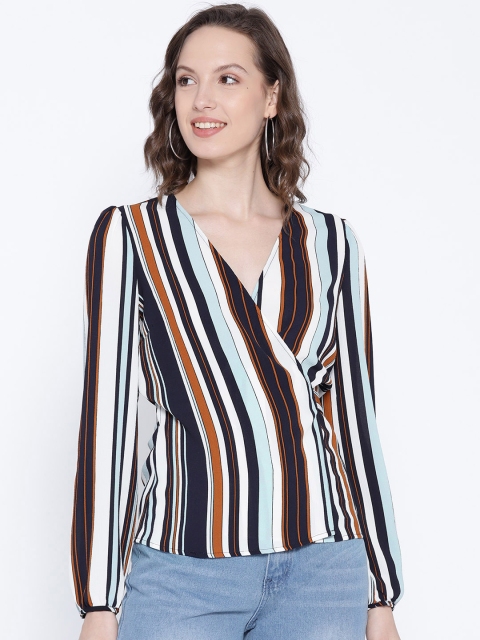 

OVS Women Blue & White Striped Wrap Top