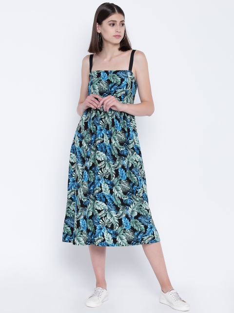 

OVS Women Black & Blue Printed Empire Dress