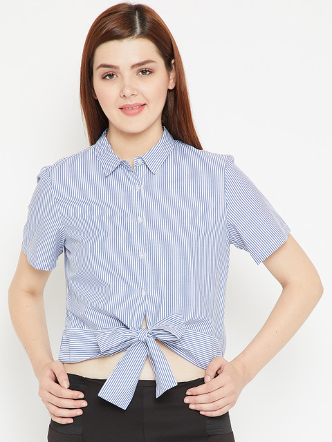 

OVS Women Blue & White Regular Fit Striped Tie-Up Shirt