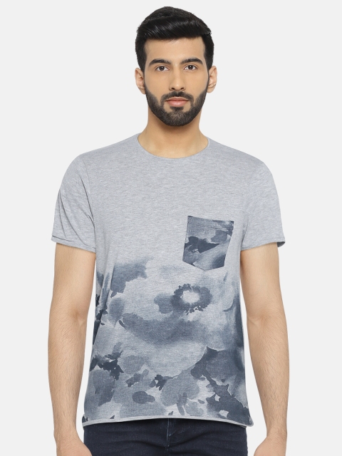 

OVS Men Grey Melange Printed Round Neck Slim Fit T-shirt