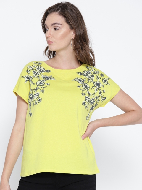 

OVS Women Yellow Printed Round Neck T-shirt