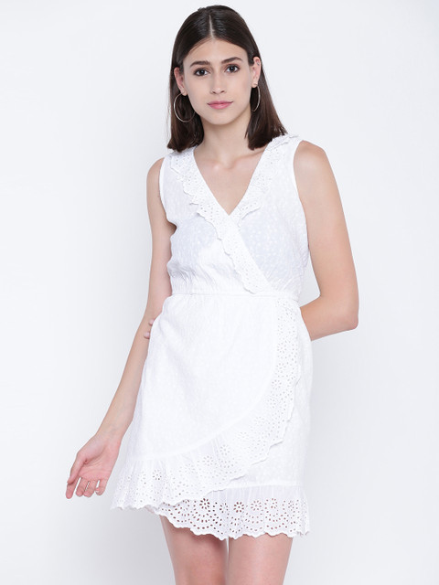 

OVS Women White Self Design Wrap Dress
