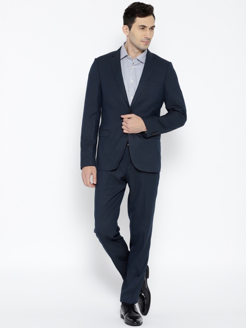 

OVS Men Navy Solid Slim Fit Single-Breasted Formal Suit, Navy blue