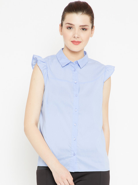 

OVS Women Blue Regular Fit Solid Casual Shirt