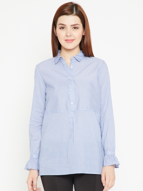 

OVS Women Blue & White Regular Fit Striped Casual Shirt