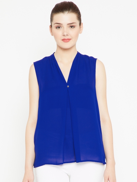

OVS Women Blue Solid Semi Sheer Shirt Style Top