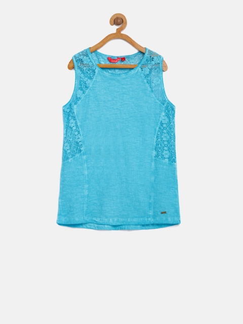 

Elle Kids Girls Blue Solid Pure Cotton Top