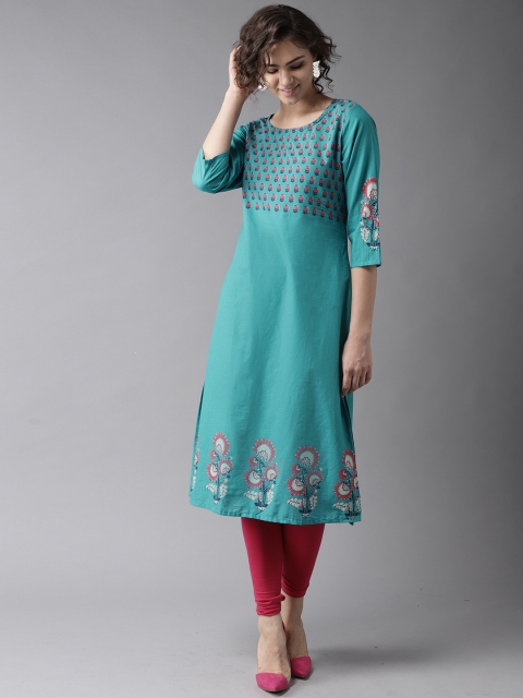 

Moda Rapido Women Blue & Pink Yoke Design Straight Kurta