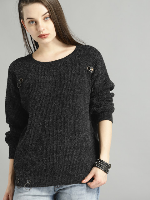 

Roadster Women Charcoal Grey Solid Pullover