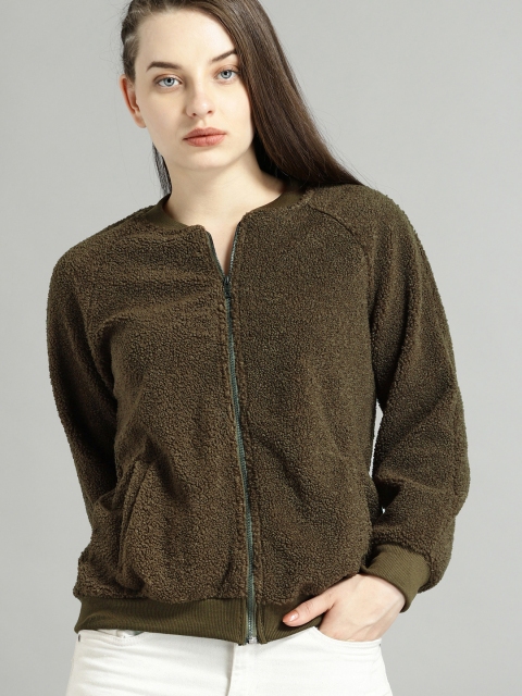 

Roadster Women Olive Green Solid Front-Open Sweater