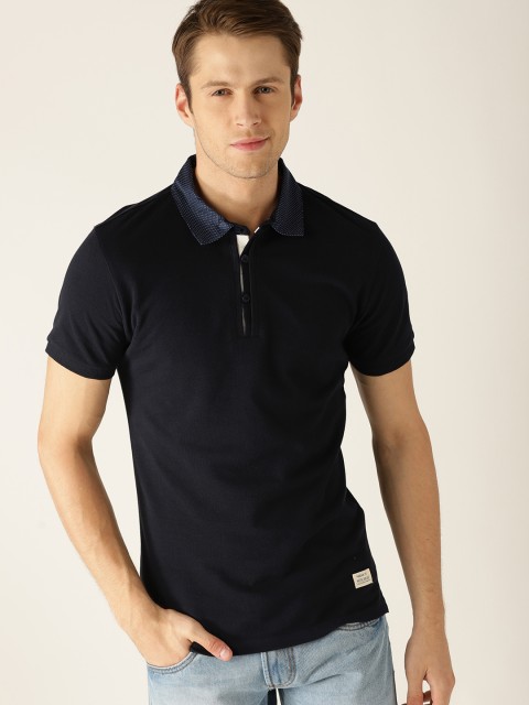 

United Colors of Benetton Men Navy Solid Polo Collar T-shirt, Navy blue