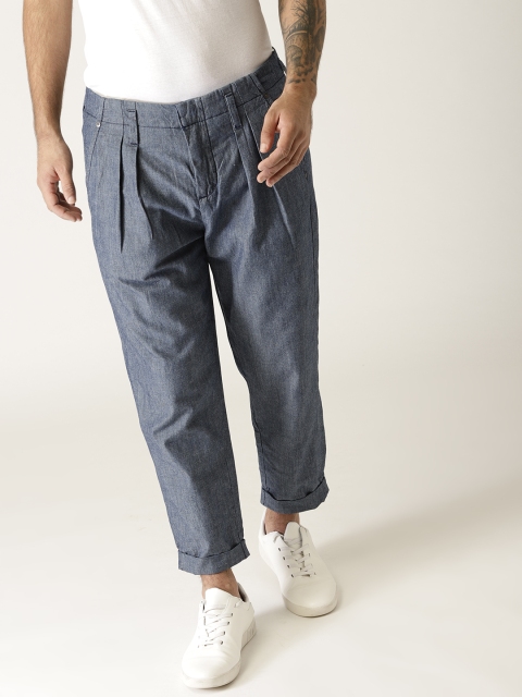 

United Colors of Benetton Men Navy Blue Tapered Fit Cropped Trousers