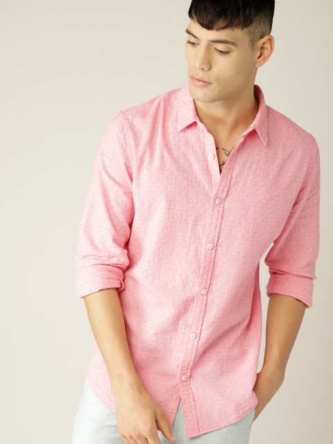 

United Colors of Benetton Men Pink Slim Fit Self Design Casual Shirt