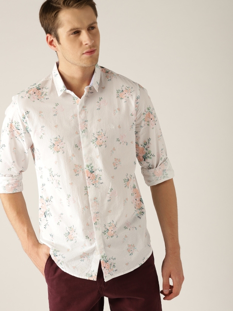 

United Colors of Benetton Men White Slim Fit Floral Print Casual Shirt