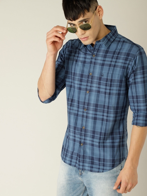 

United Colors of Benetton Men Blue Slim Fit Checked Casual Shirt