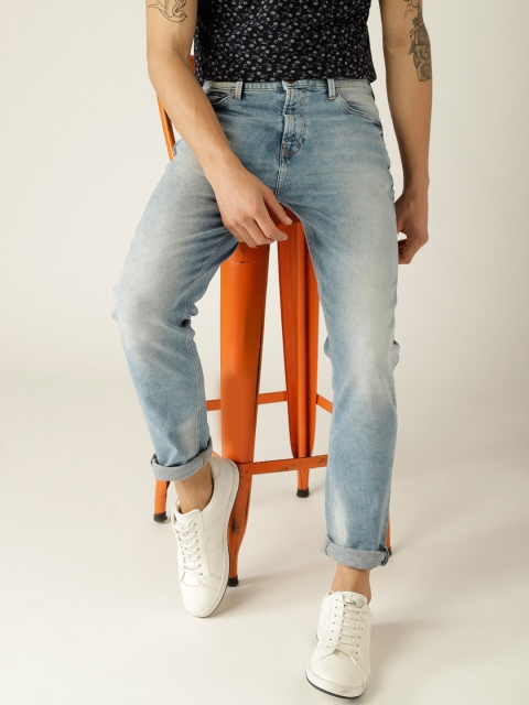 

United Colors of Benetton Men Blue Carrot Fit Mid-Rise Clean Look Stretchable Jeans