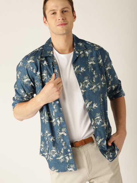 

United Colors of Benetton Men Navy Blue & White Slim Fit Printed Casual Shirt