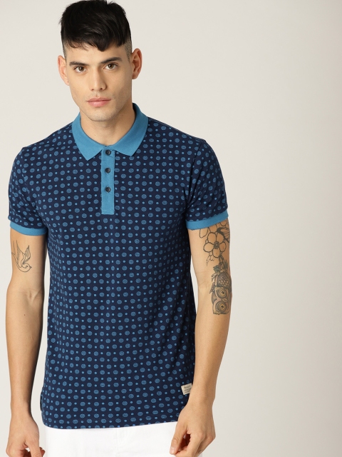 

United Colors of Benetton Men Navy Blue Printed Polo Collar T-shirt