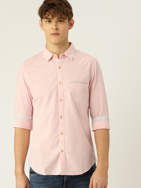 

United Colors of Benetton Men Pink Slim Fit Self Design Casual Shirt