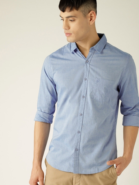 

United Colors of Benetton Men Blue Slim Fit Solid Casual Shirt