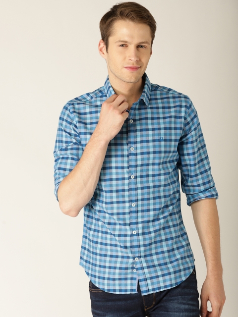 

United Colors of Benetton Men Blue Slim Fit Checked Casual Shirt