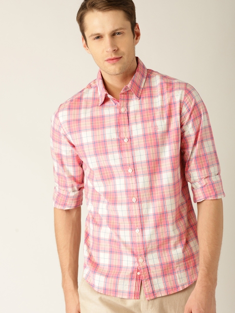

United Colors of Benetton Men Pink & White Slim Checked Casual Shirt