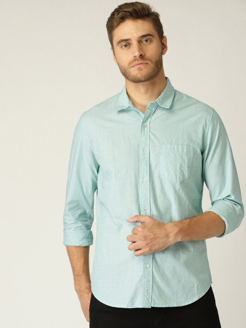 

United Colors of Benetton Men Sea Green Slim Fit Self Design Casual Shirt