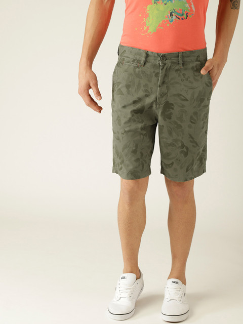 

United Colors of Benetton Men Olive Green Printed Chinos
