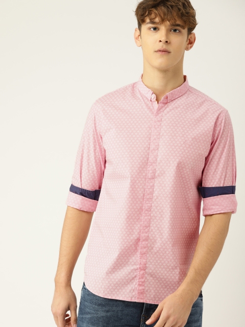 United Colors of Benetton Men Pink & White Regular Fit Printed Casual Shirt