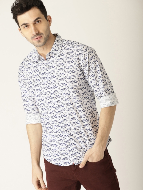 

United Colors of Benetton Men White & Navy Slim Fit Printed Casual Shirt