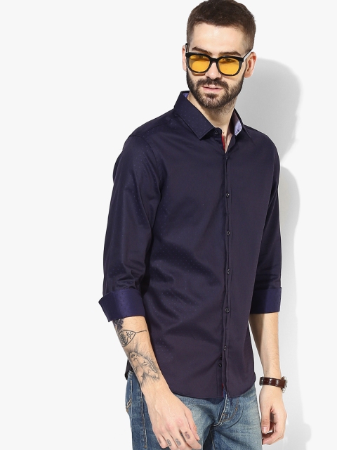 

United Colors of Benetton Men Navy Blue Slim Fit Self Design Formal Shirt