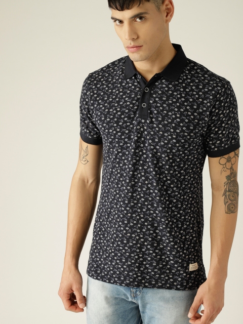 

United Colors of Benetton Men Navy Blue Printed Polo Collar T-shirt