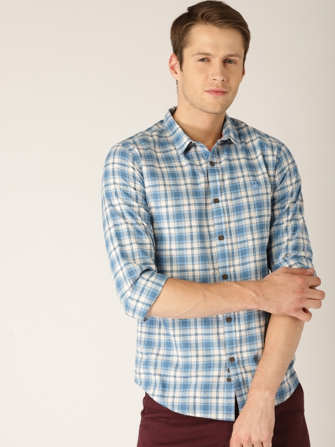 

United Colors of Benetton Men Blue & White Slim Fit Checked Casual Shirt