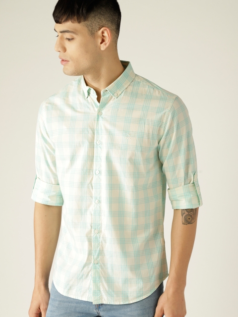 

United Colors of Benetton Men Off-White & Blue Slim Fit Checked Casual Shirt