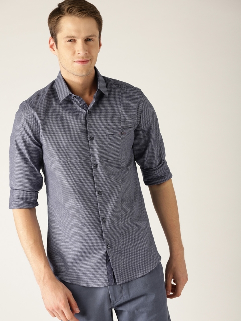 

United Colors of Benetton Men Navy Blue Slim Fit Self Design Casual Shirt