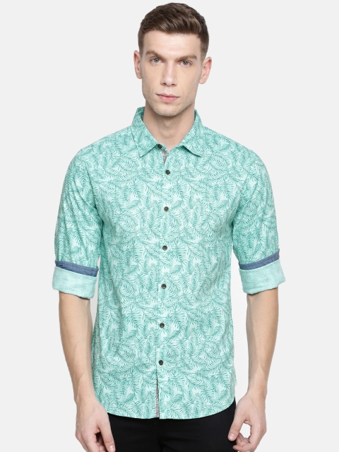 

United Colors of Benetton Men Sea Green & White Slim Fit Printed Casual Shirt