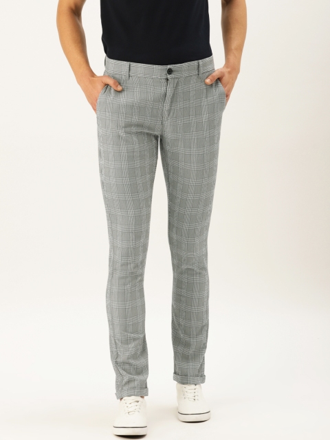 

United Colors of Benetton Men Grey Slim Fit Checked Regular Trousers