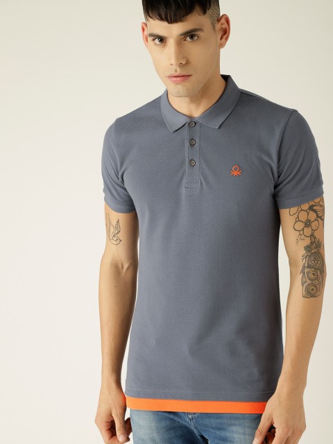 

United Colors of Benetton Men Grey Solid Polo Collar T-shirt