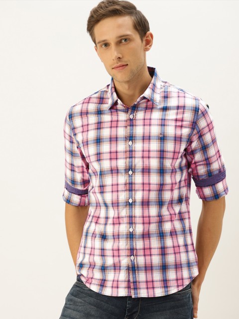 

United Colors of Benetton Men Pink & White Slim Fit Checked Casual Shirt