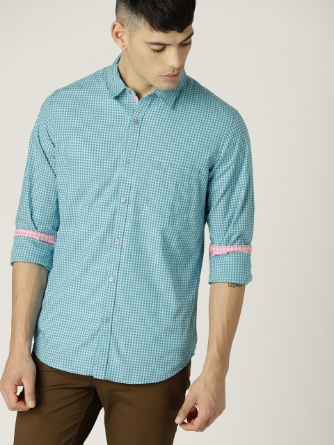 

United Colors of Benetton Men Blue Slim Fit Checked Casual Shirt