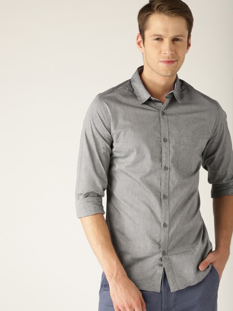 

United Colors of Benetton Men Grey Slim Fit Solid Casual Shirt