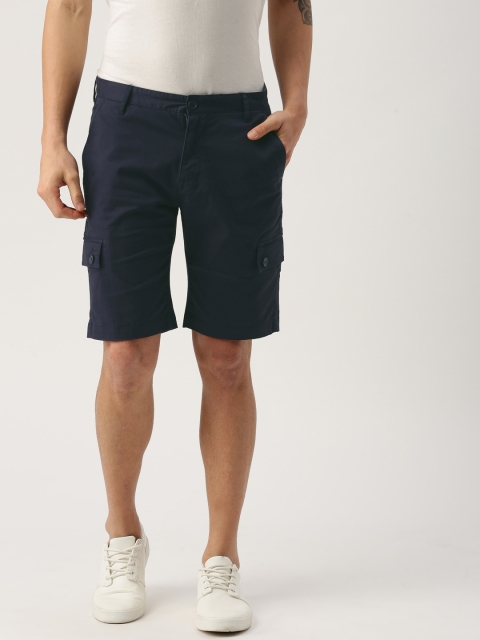 

United Colors of Benetton Men Navy Blue Solid Slim Fit Cargo Shorts