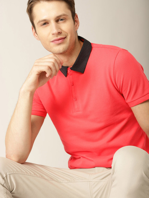 

United Colors of Benetton Men Coral Orange Solid Polo Collar T-shirt