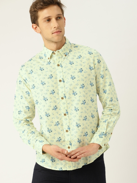 

United Colors of Benetton Men Lime Green & Blue Slim Fit Printed Casual Shirt