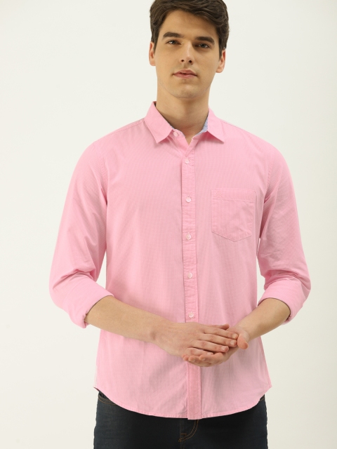 

United Colors of Benetton Men Pink & White Slim Fit Checked Casual Shirt