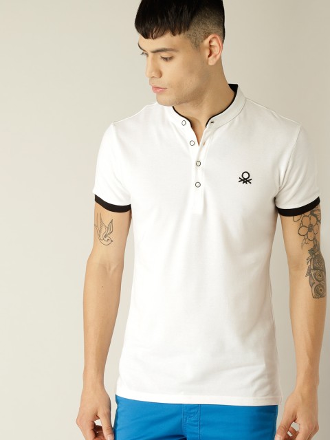 

United Colors of Benetton Men White Solid Polo Collar T-shirt