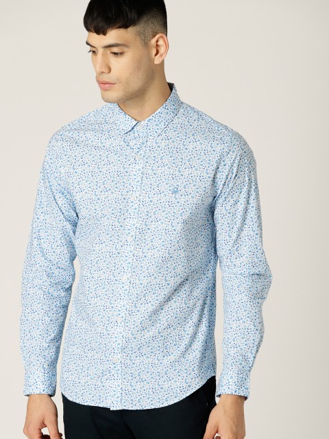 

United Colors of Benetton Men White & Blue Slim Fit Printed Casual Shirt