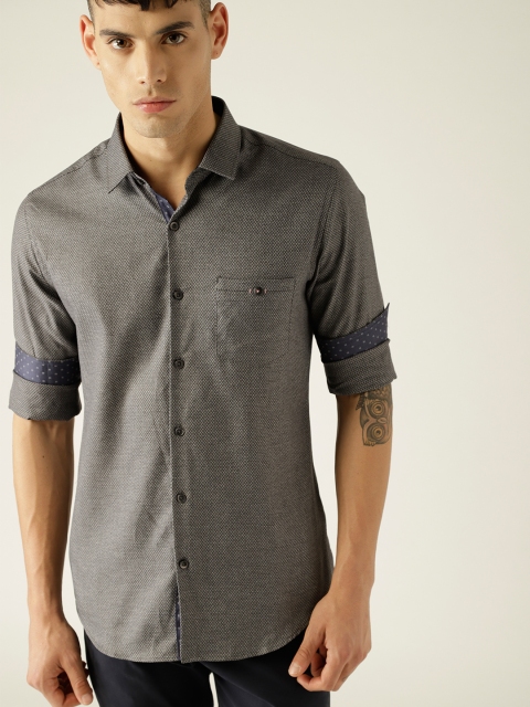 

United Colors of Benetton Men Charcoal Grey Slim Fit Self Design Casual Shirt